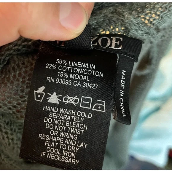 Women's Large Nic & Zoe Olive Green Linen Blend Open Knit Cardigan - Picture 8 of 8